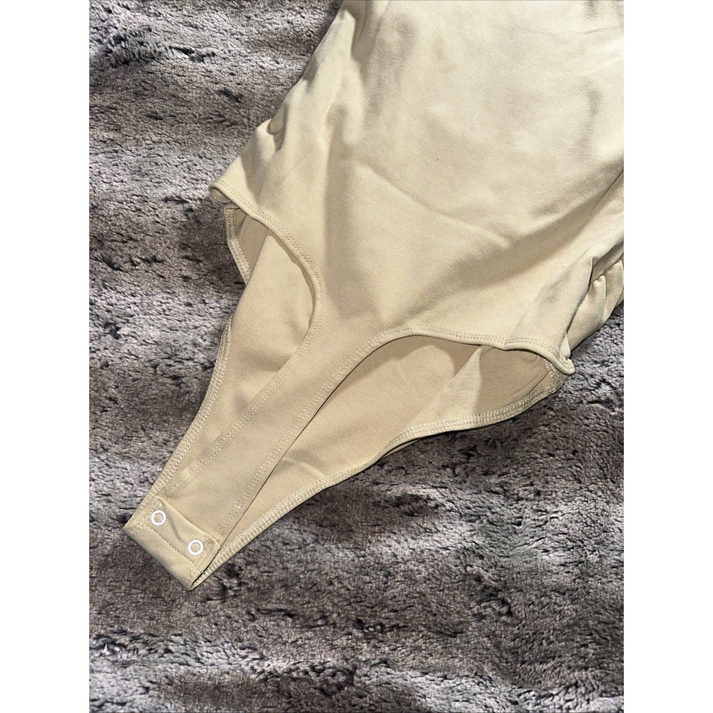 We Wore What Revolve Bodysuit Womens Size Med Beige Ruched Strapless Cotton Rib - Picture 4 of 5